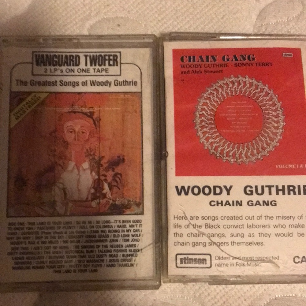 2 Woodie Guthrie Cassette Tapes Chain Gang and The Greatest Songs of Woody